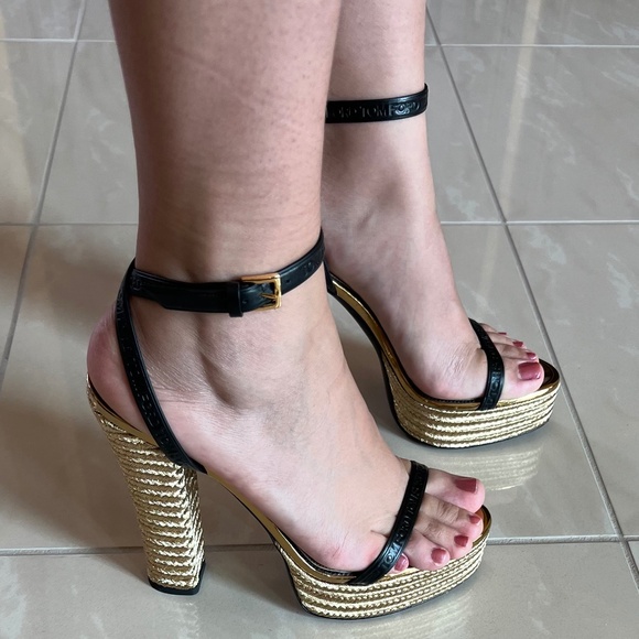 Tom Ford Heels Metallic Rope Ankle-Strap Platform Sandals 140mm size EU 39 - Picture 1 of 15